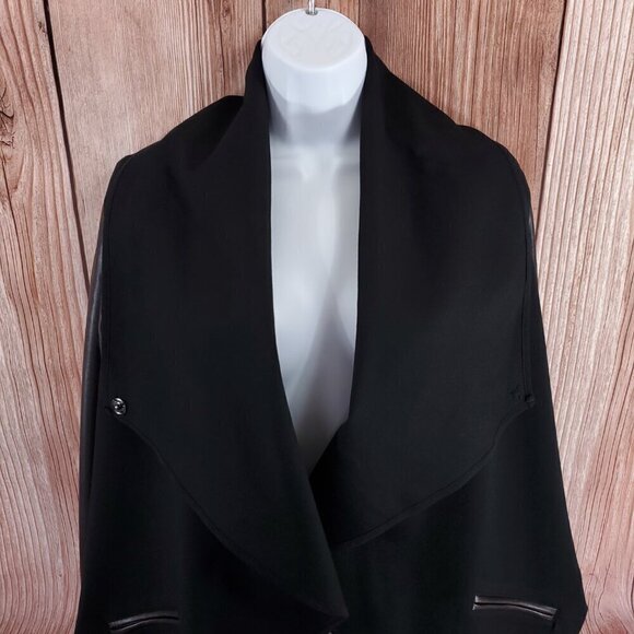 Spanx Womens Small Drape Front Jacket Very Black Convertible Faux Leather 50176R - Picture 10 of 14